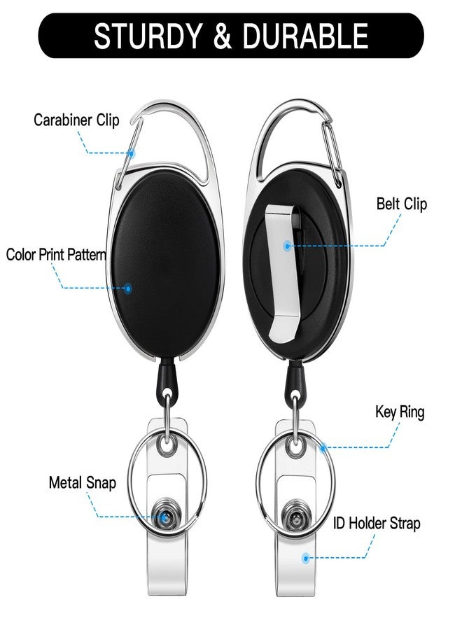 Soleebee 12 Pack Retractable Badge Reels with 360° Swivel Belt Clip and Key Ring, 25'' Retractable Keychain Carabiner ID Badge Holder Black - Image 4